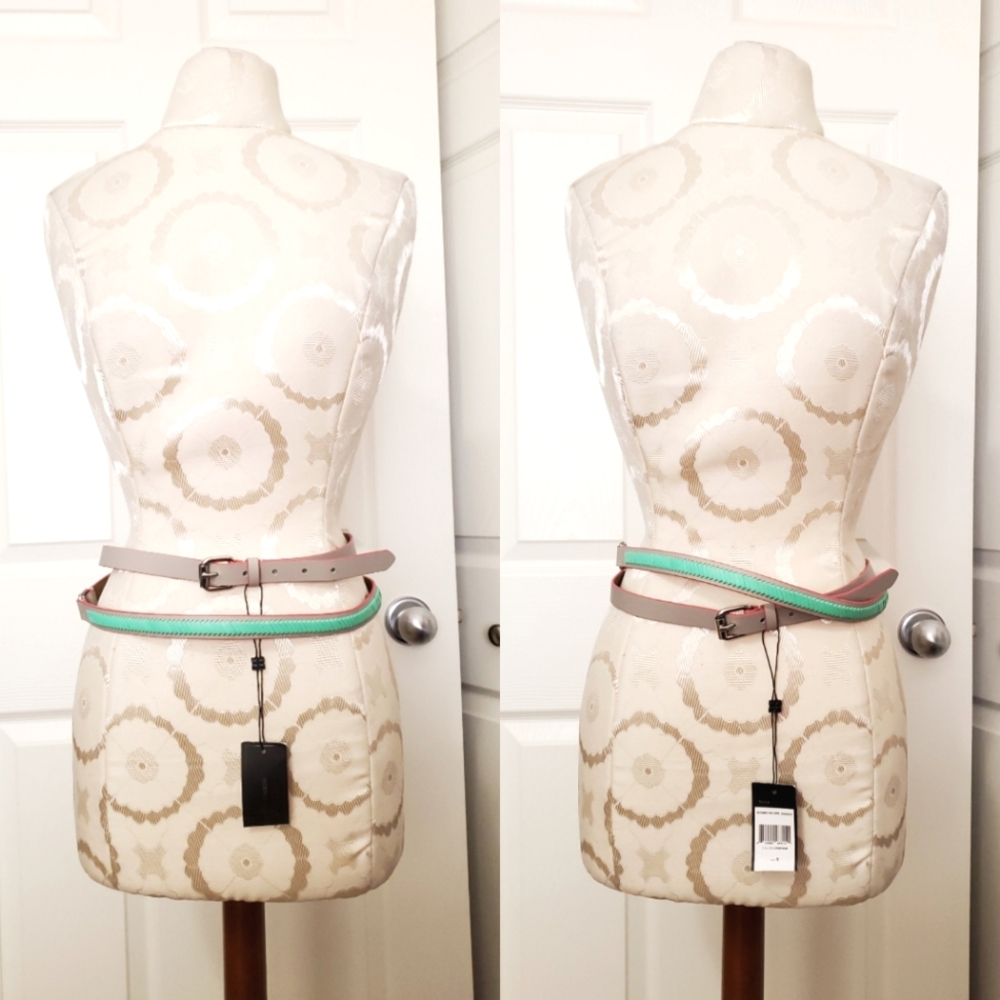 BCBG Maxazria double wrap layered whipstitch belt Small vegan leather green mint